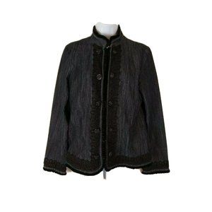 Blue Jean Stretch Denim Jacket with Black Trim